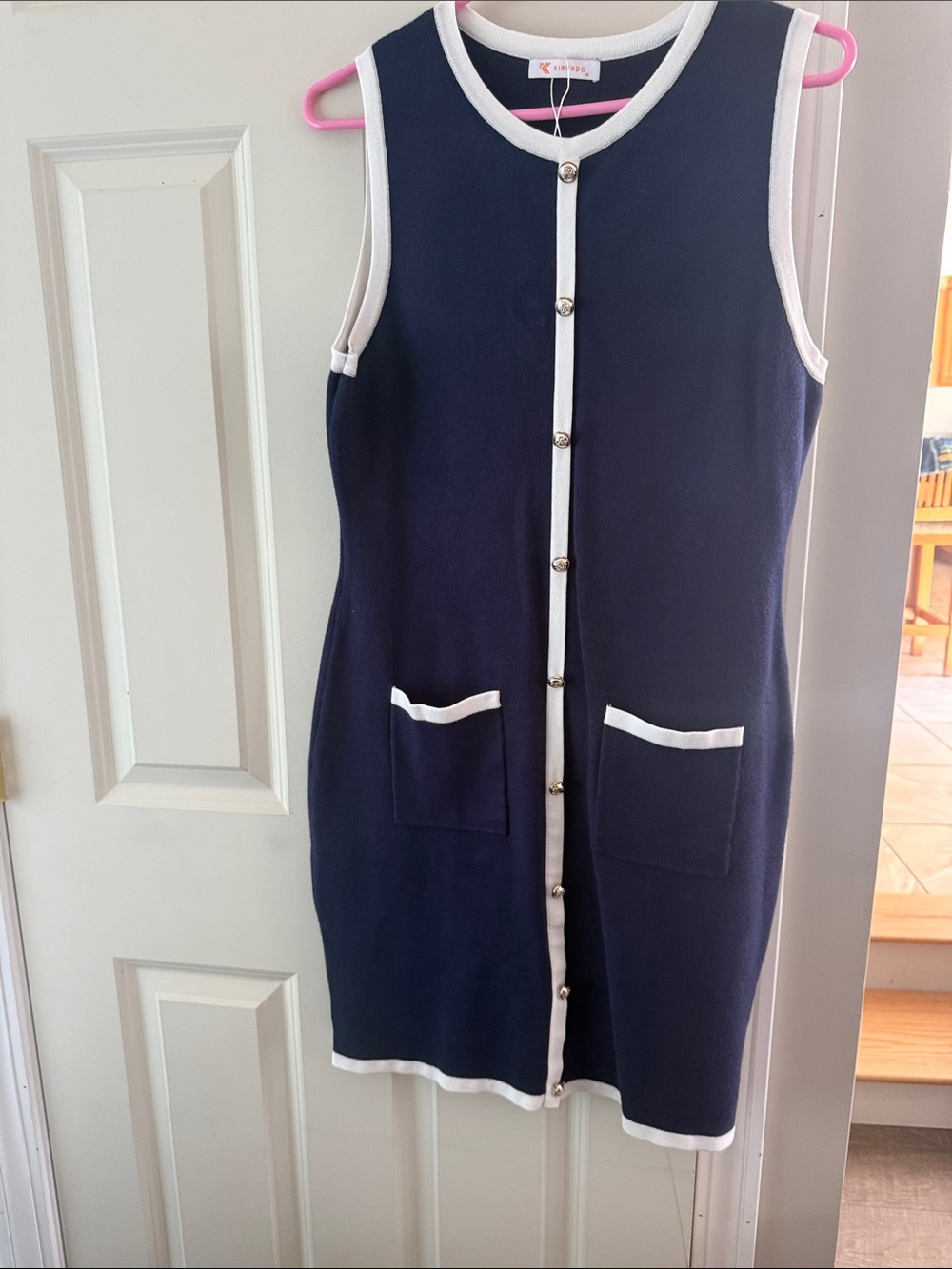 KEREN hart Navy Mini Dress with White Trim